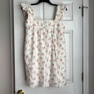 As U Wish Cream Sundress with Pink & Coral Floral Trim